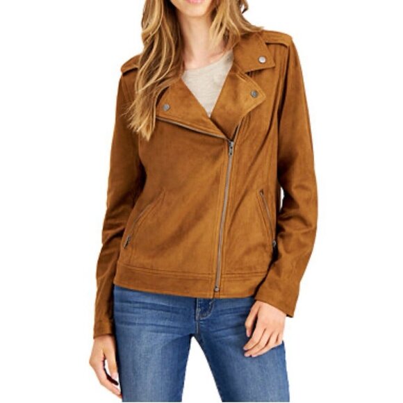 Style & Co Women's  Brown Faux Suede Moto Jacket Size Large - Picture 2 of 16